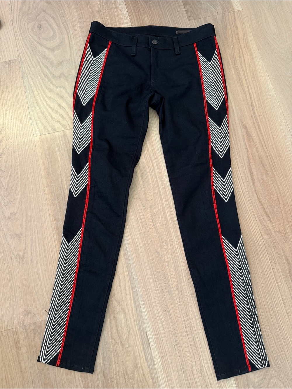 Rag & Bone Raja Midnight Embroidered Chevron Side Stripe Skinny Jeans 28